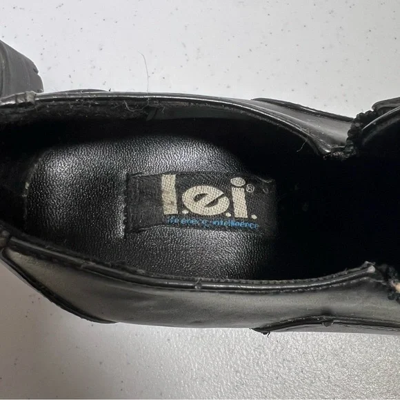 Vintage l.e.i. Black Faux Leather Chunky Block Heel Platform Shoes - Picture 4 of 12